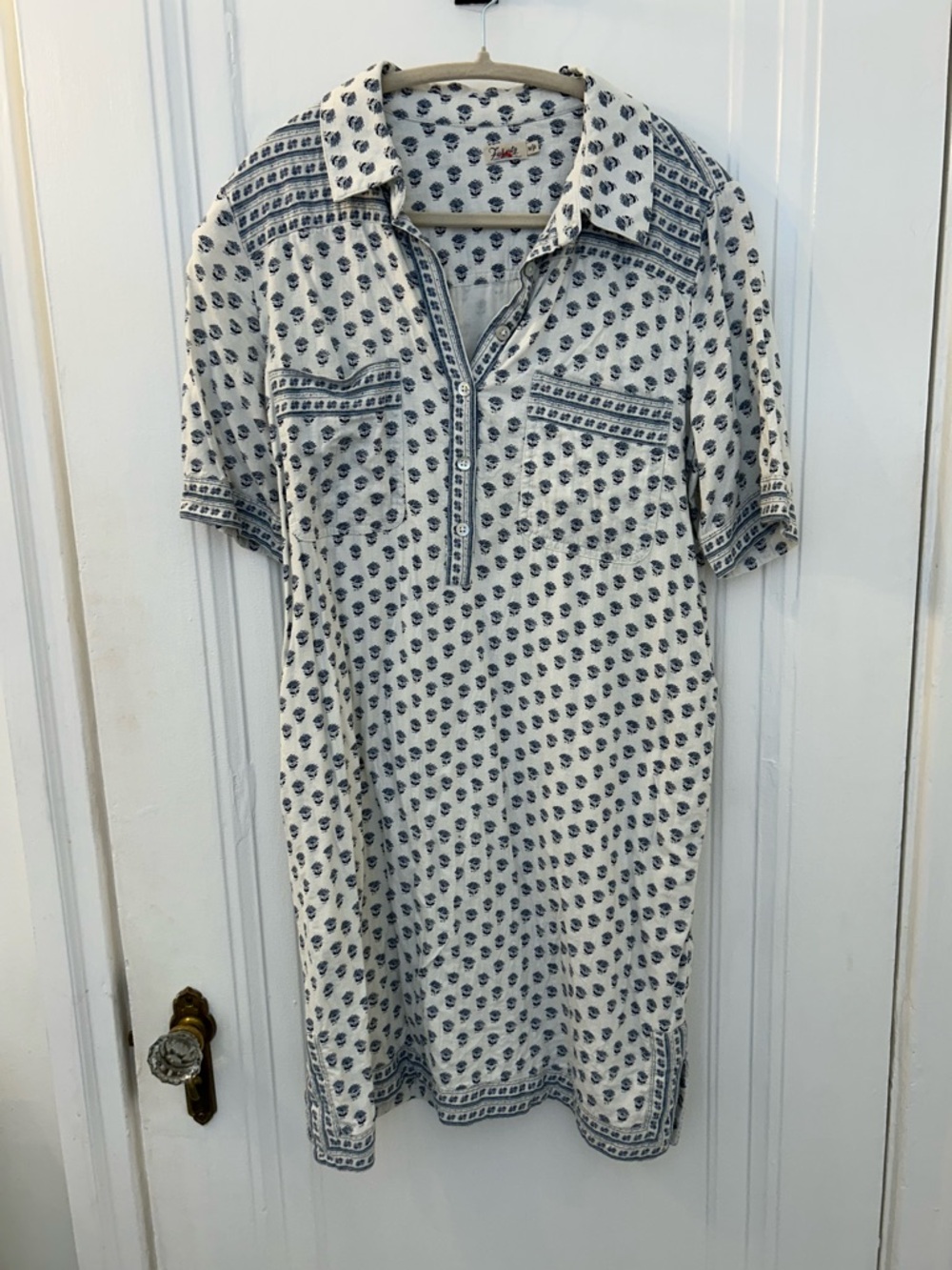 Faherty Cream and Blue Printed Polo Midi Dress